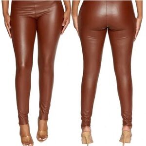 Naked Wardrobe brown faux leather pants XL vegan leather leggings NWOT